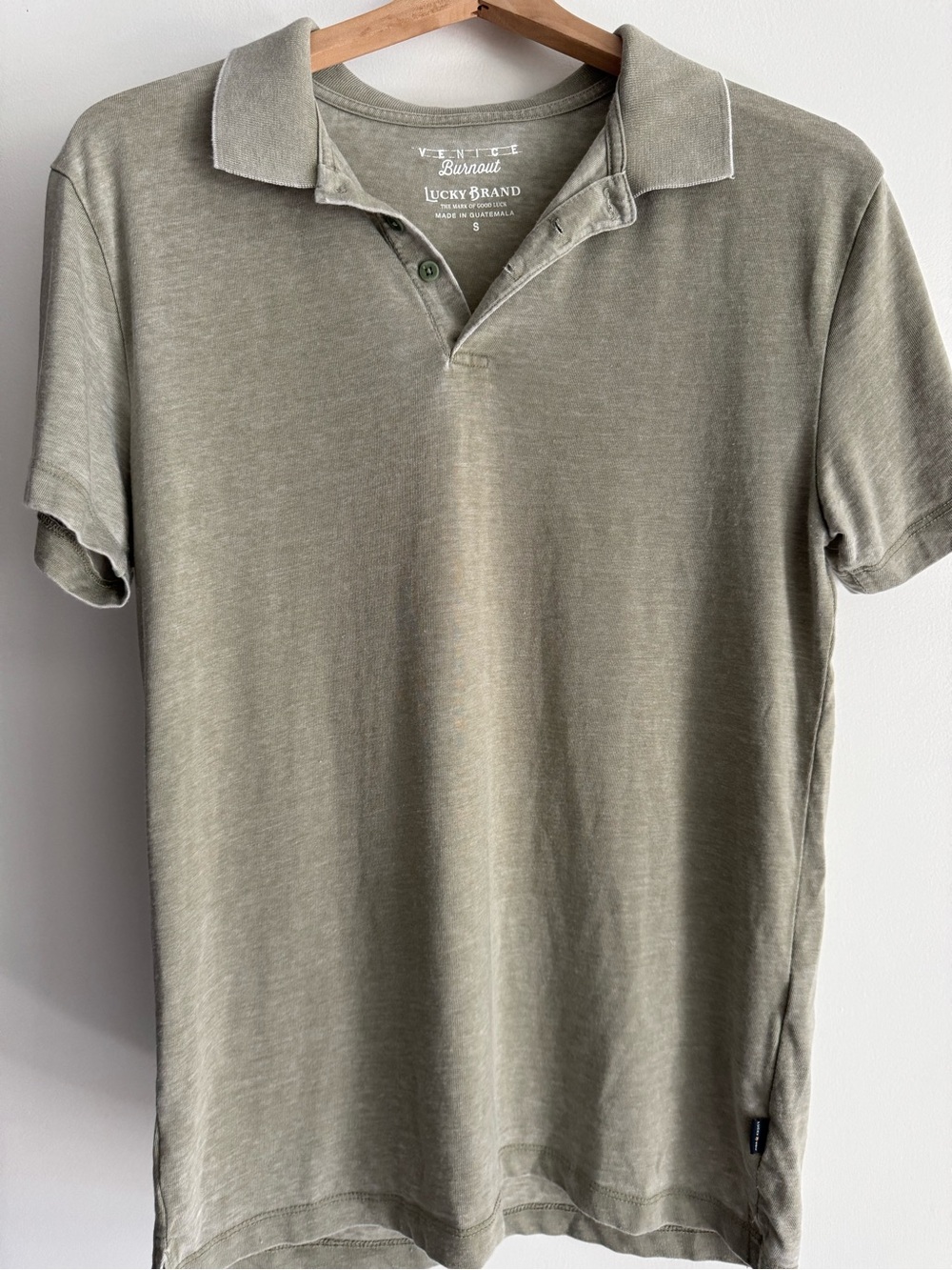 Lucky Brand Men's Washed Olive Burnout Polo